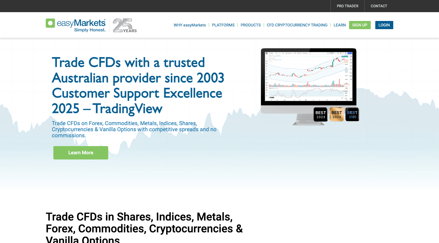 easyMarkets website screenshot