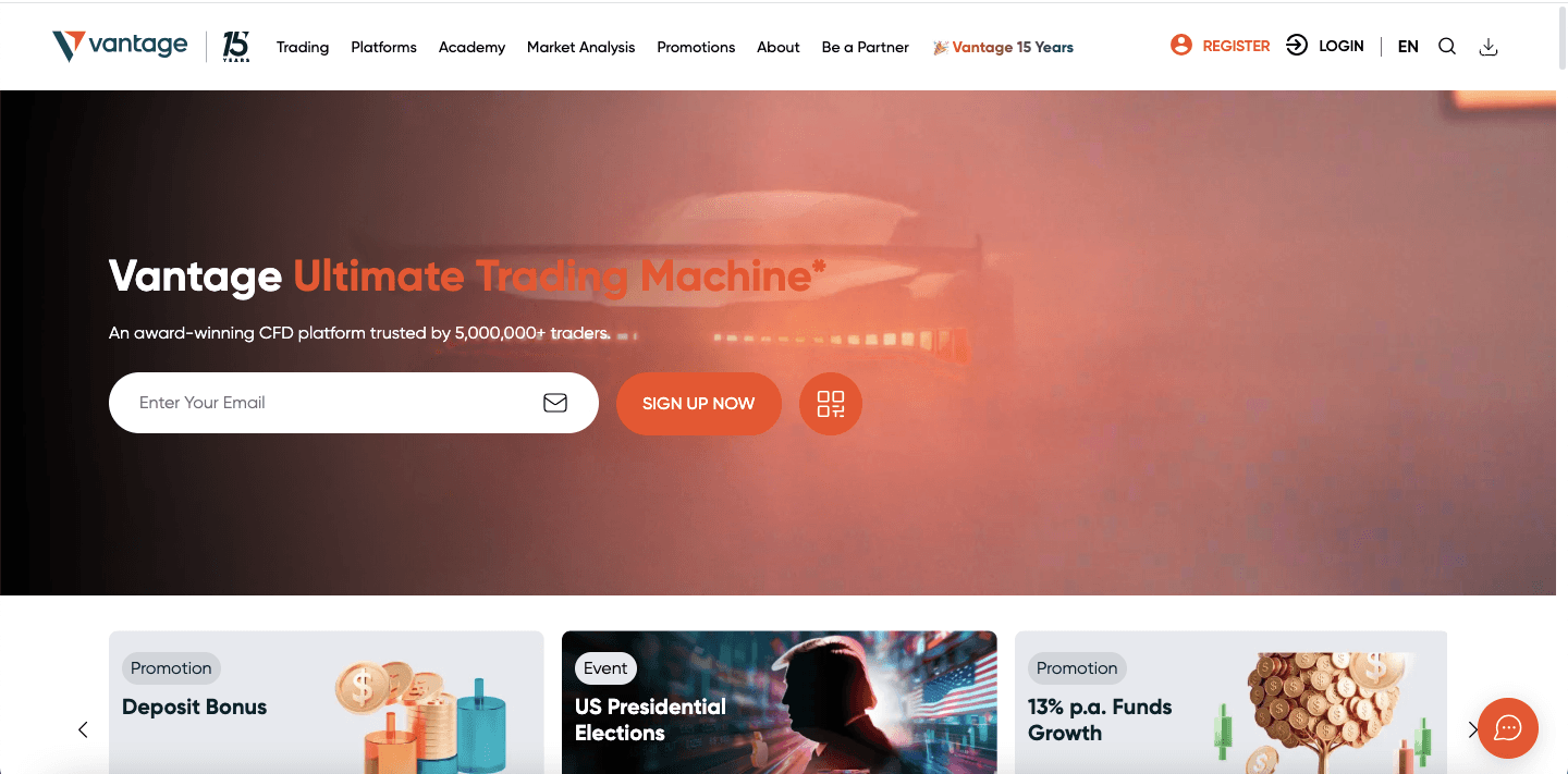 Vantage Markets website screenshot