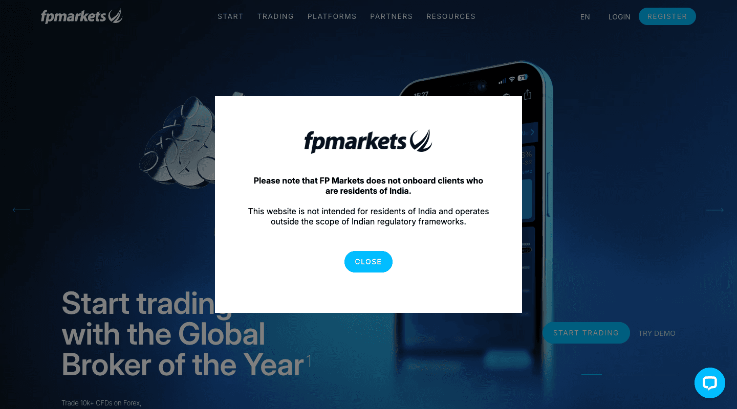 FP Markets website screenshot