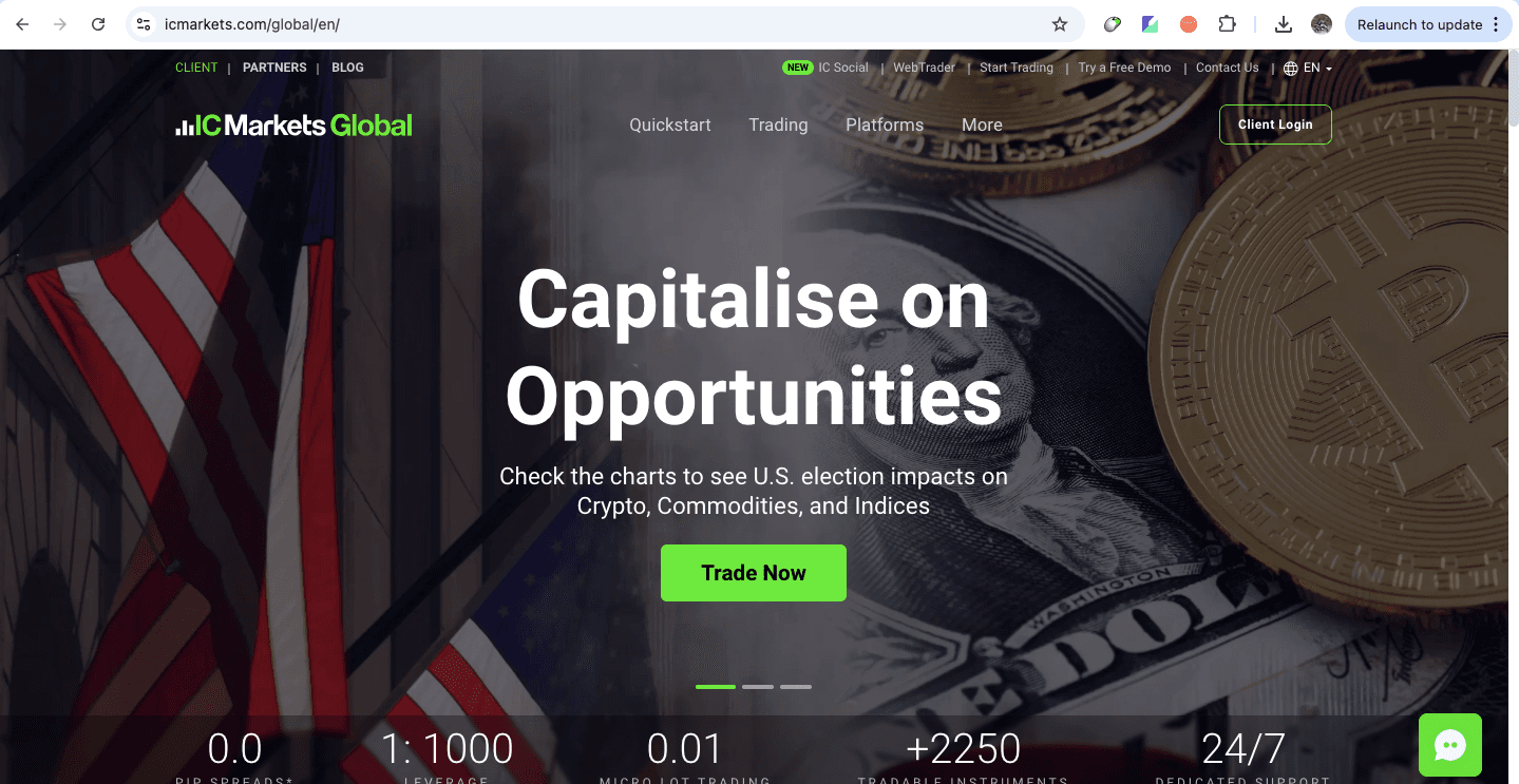 IC Markets website screenshot