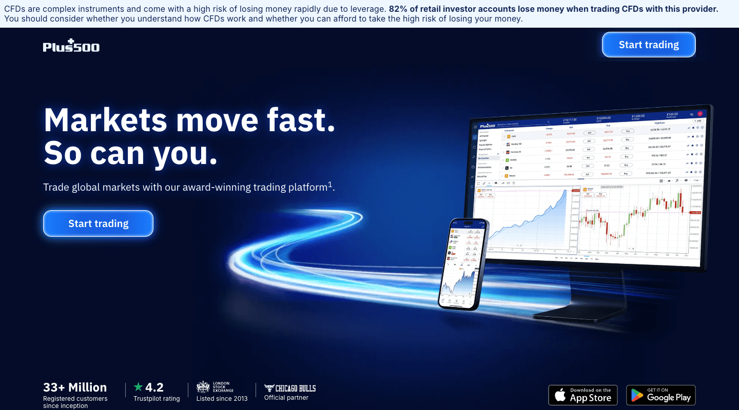Plus500 website screenshot