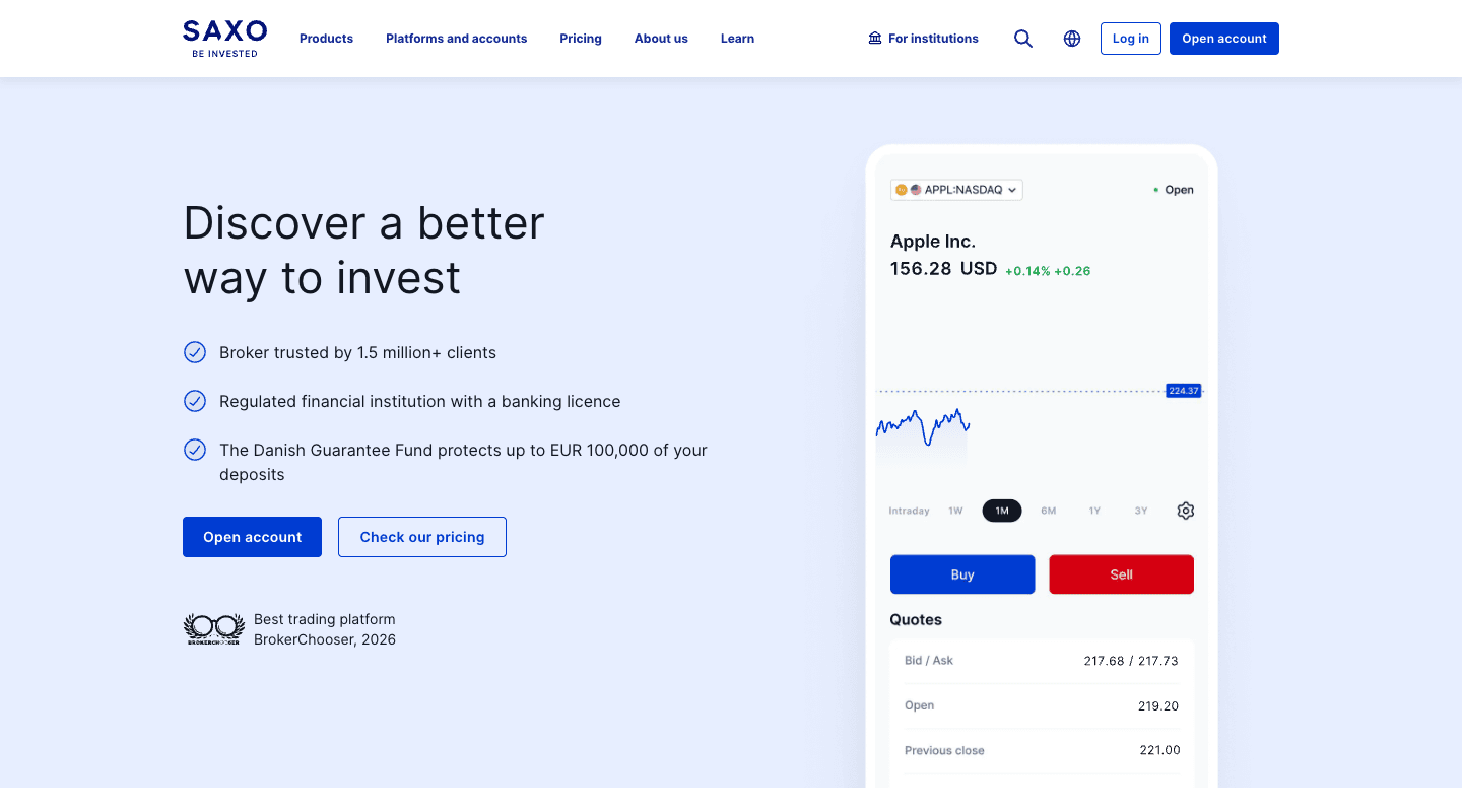 Saxo Bank website screenshot