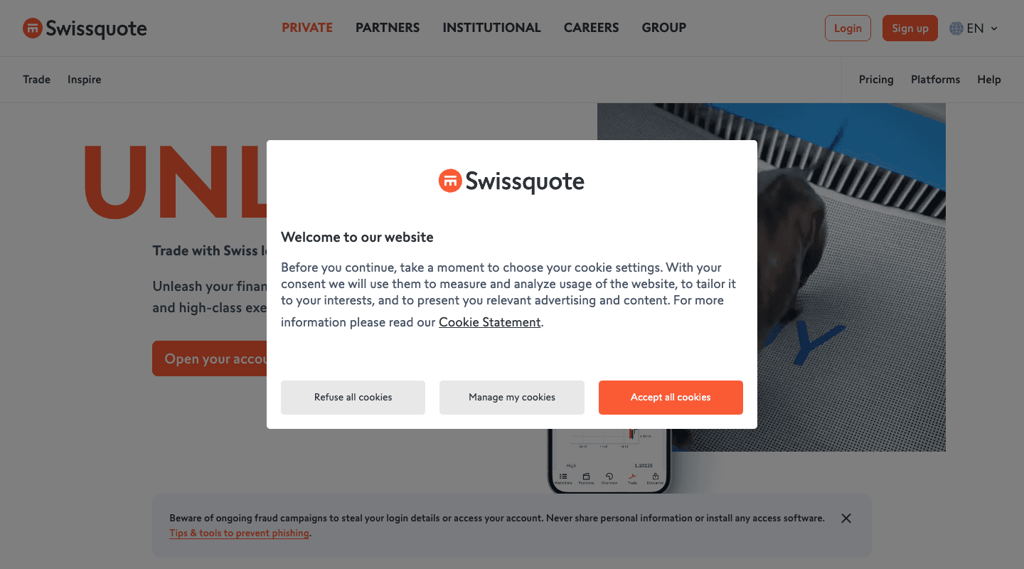 Swissquote website screenshot
