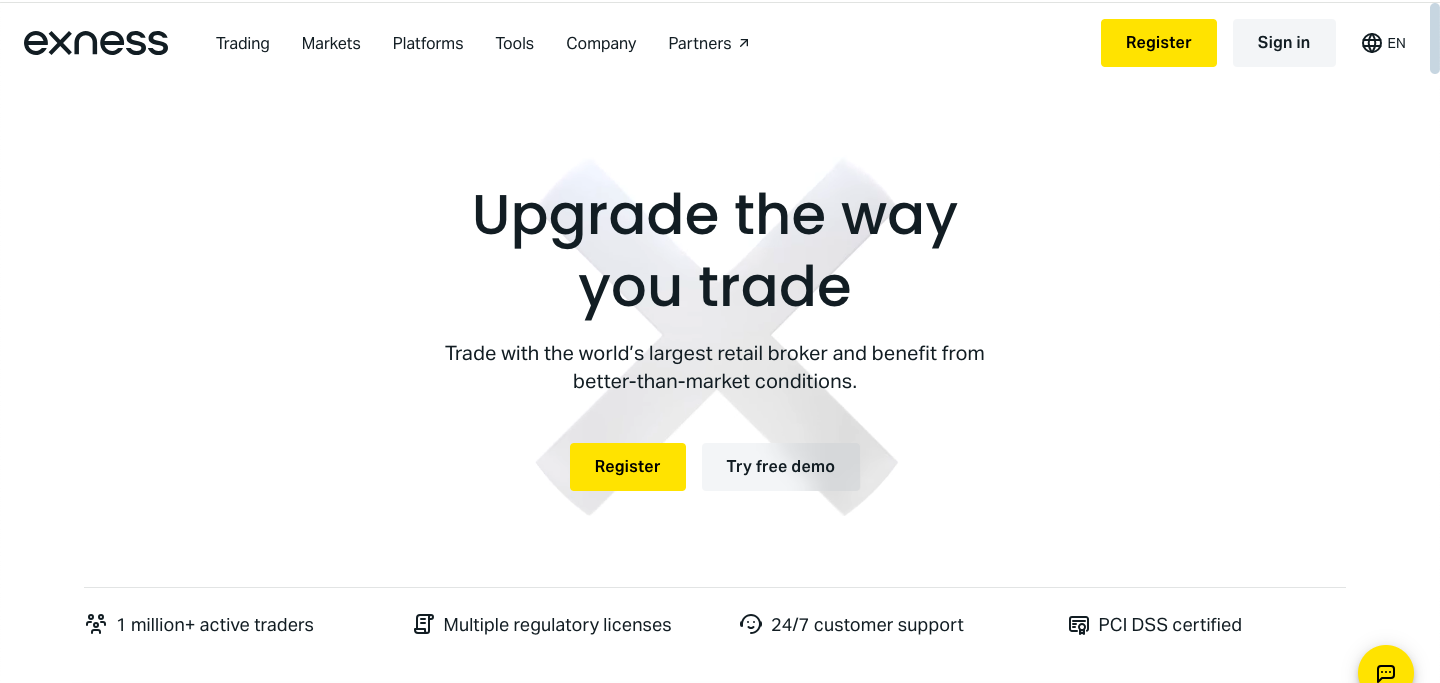 Exness website screenshot