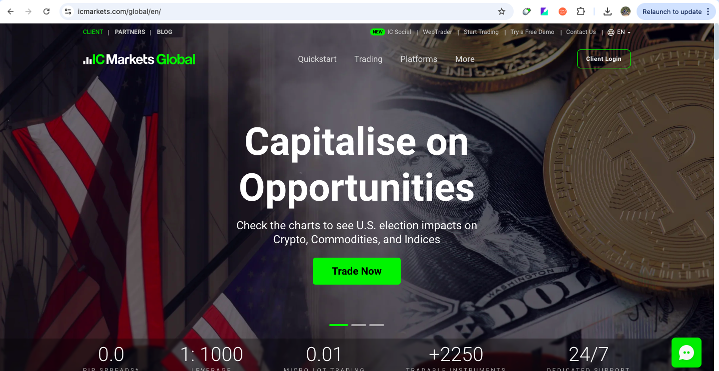 IC Markets website screenshot