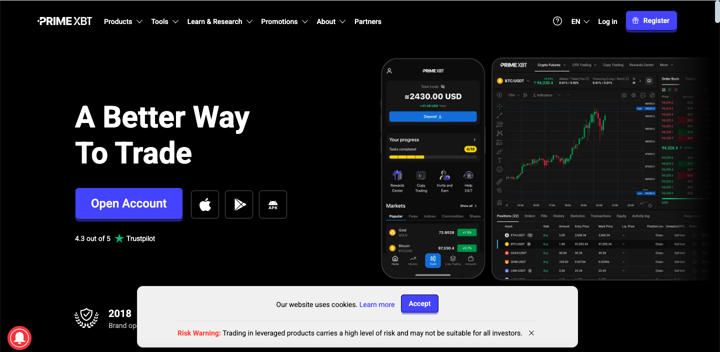 PrimeXBT website screenshot