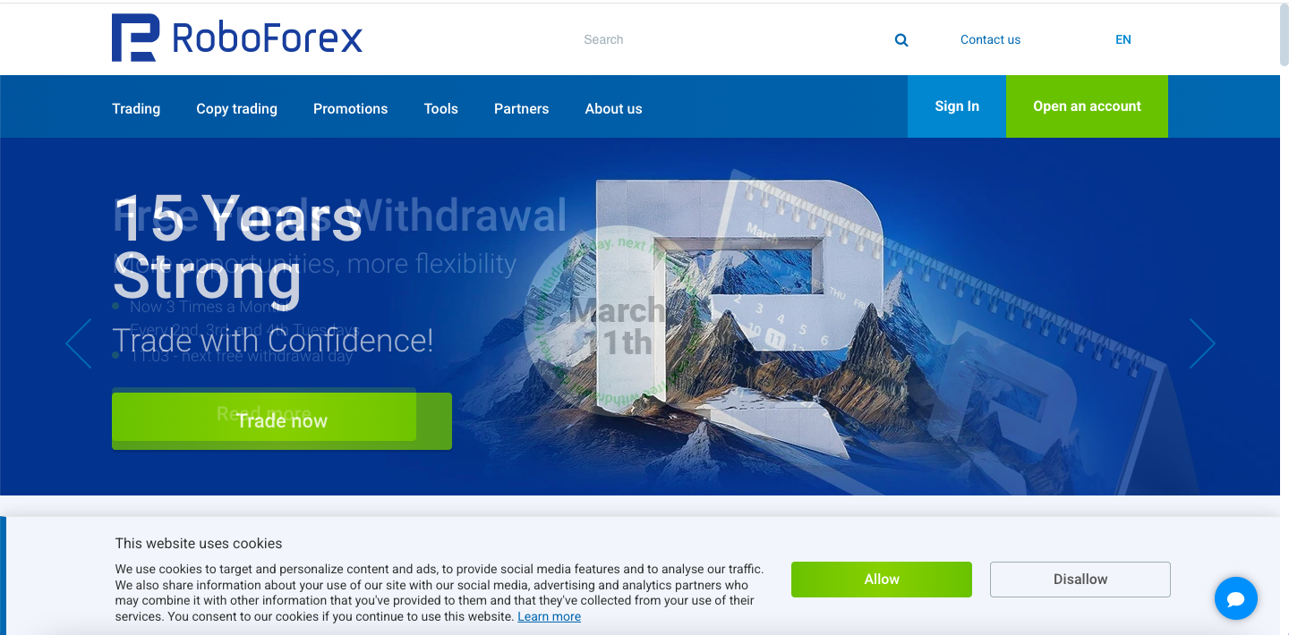 RoboForex website screenshot