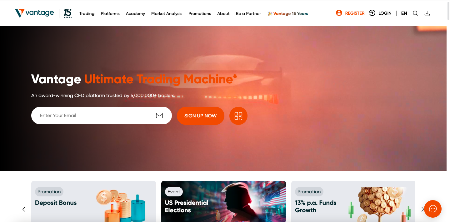 Vantage Markets website screenshot